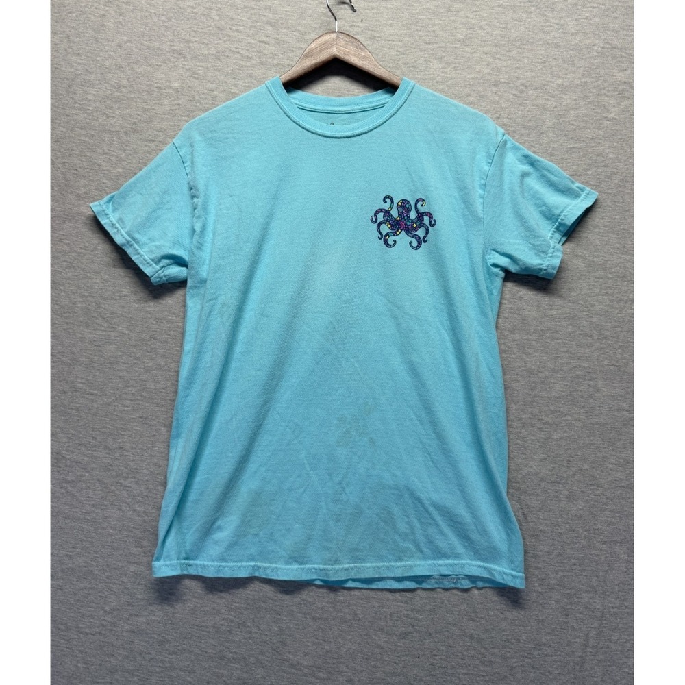 Benny &‎ Belle T Shirt Unisex Medium Sky Blue Graphic Print Octopus Salty Vibes